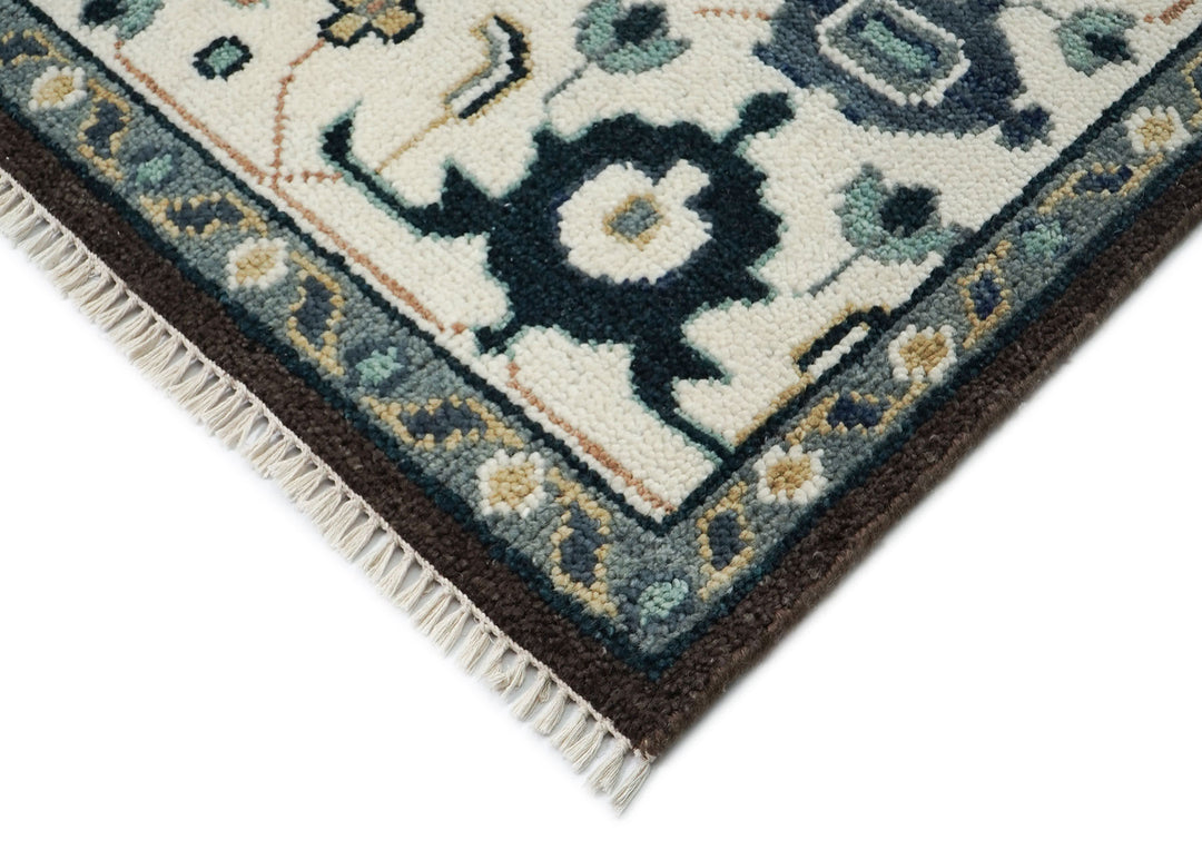 9x12 Rose, Slate, Ivory Color Hand Knotted Oushak Wool Traditional Oriental Rug