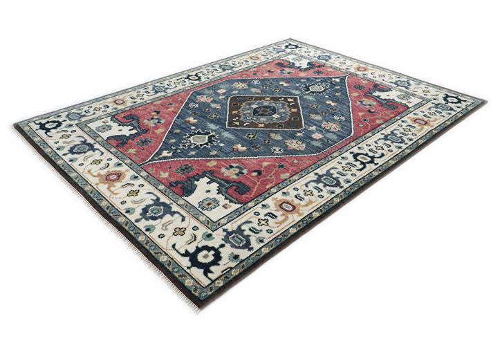 9x12 Rose, Slate, Ivory Color Hand Knotted Oushak Wool Traditional Oriental Rug