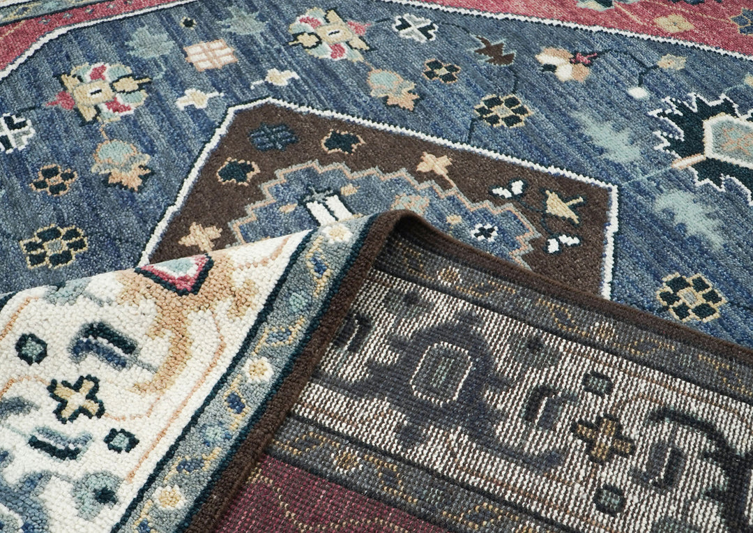 9x12 Rose, Slate, Ivory Color Hand Knotted Oushak Wool Traditional Oriental Rug