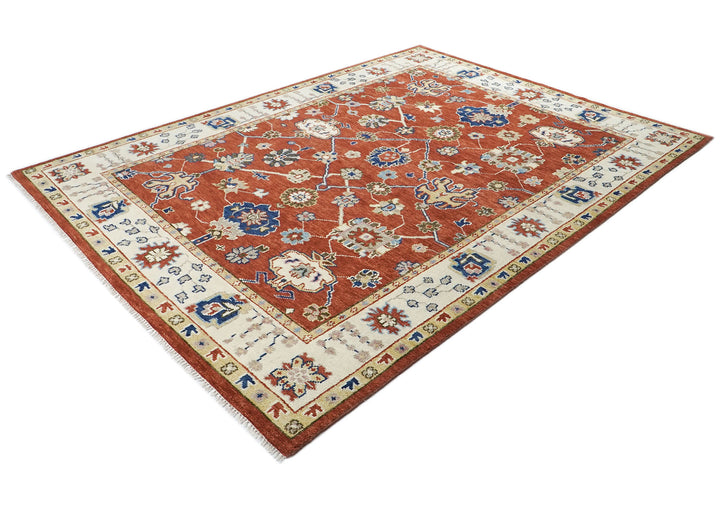 9x12 Burnt Orange, Ivory, Navy Color Hand Knotted Oushak Wool  Oriental Rug