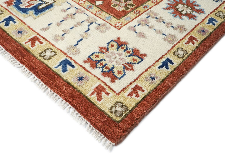 9x12 Burnt Orange, Ivory, Navy Color Hand Knotted Oushak Wool Arts and Crafts Oriental Rug