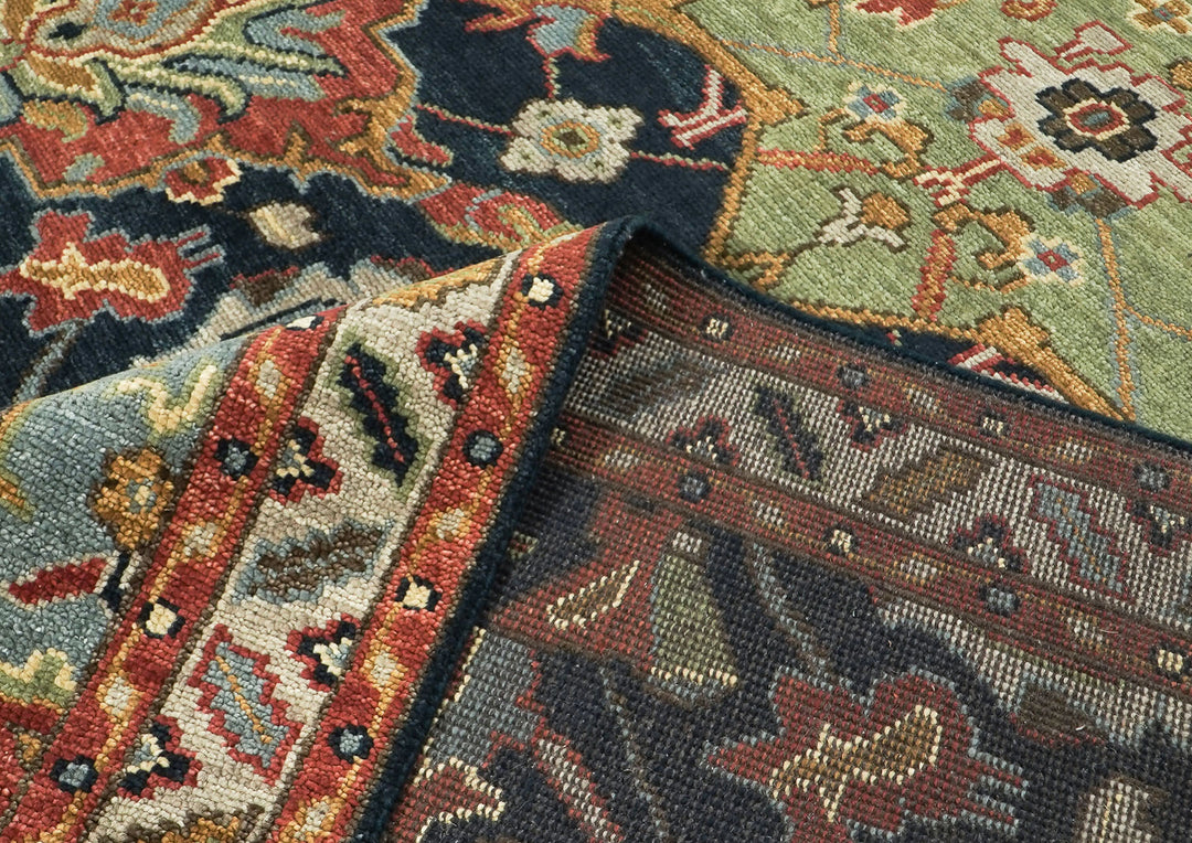 9x12 Blue, Gold, Coral Color Hand Knotted Oushak Wool Arts and Crafts Oriental Rug