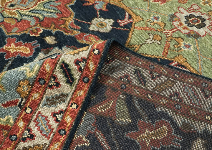 9x12 Blue, Gold, Coral Color Hand Knotted Oushak Wool Arts and Crafts Oriental Rug