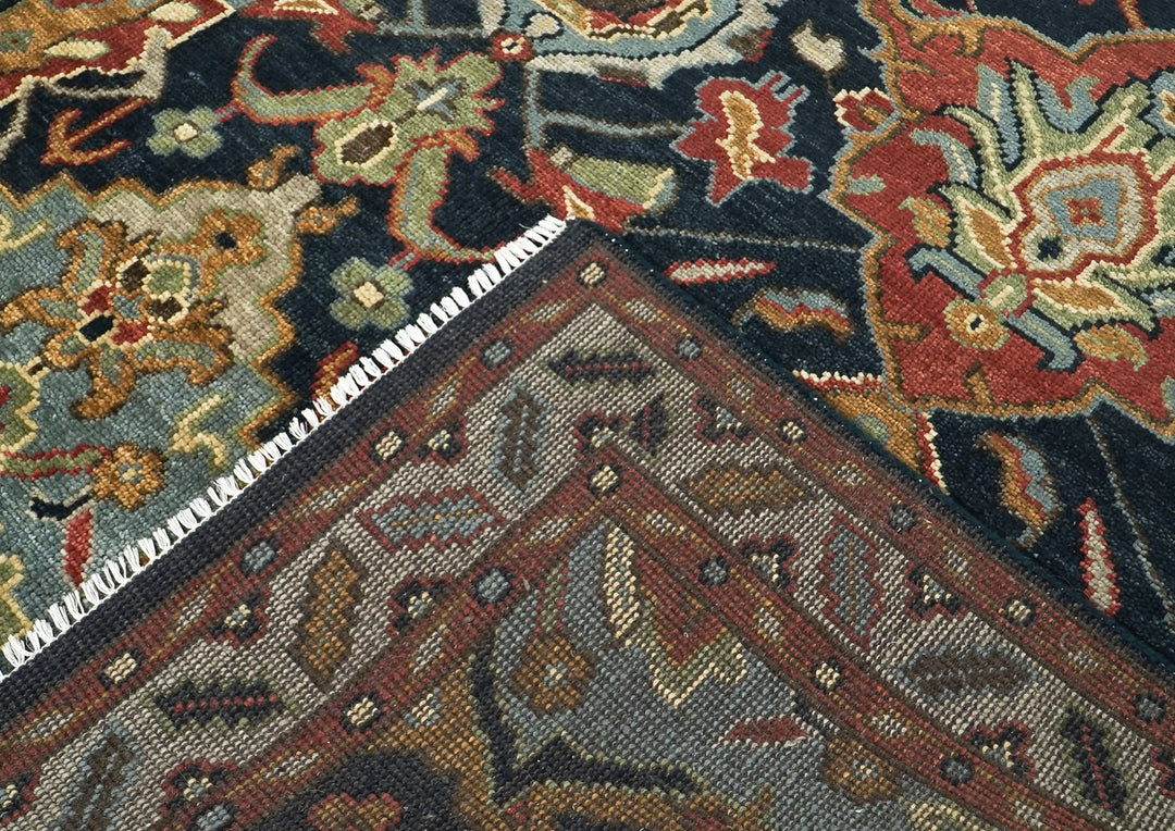 9x12 Blue, Gold, Coral Color Hand Knotted Oushak Wool Arts and Crafts Oriental Rug