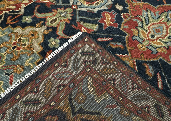 9x12 Blue, Gold, Coral Color Hand Knotted Oushak Wool Arts and Crafts Oriental Rug