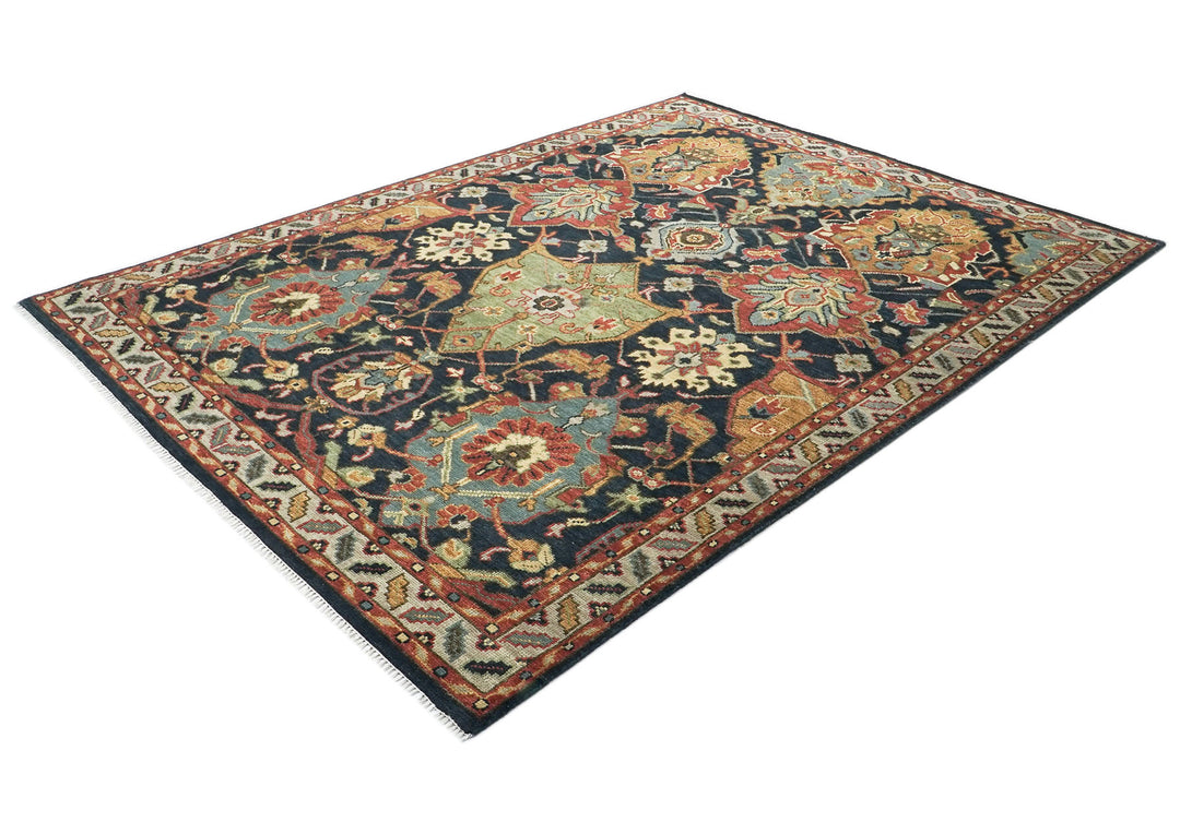 9x12 Blue, Gold, Coral Color Hand Knotted Oushak Wool Arts and Crafts Oriental Rug