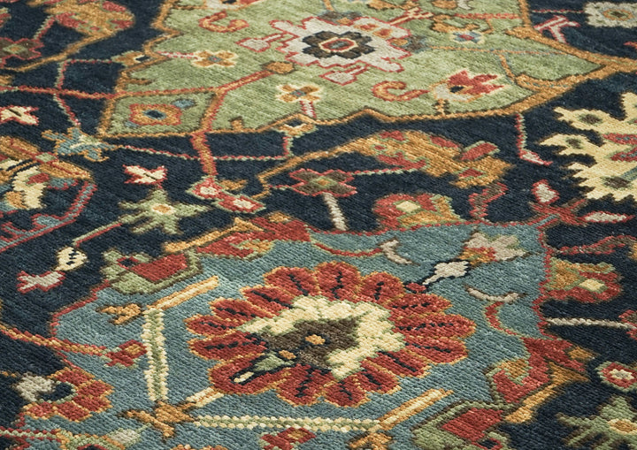 9x12 Blue, Gold, Coral Color Hand Knotted Oushak Wool Arts and Crafts Oriental Rug