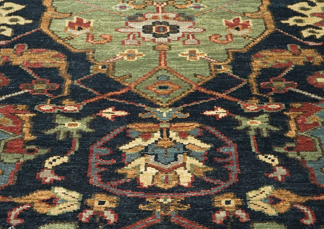 9x12 Blue, Gold, Coral Color Hand Knotted Oushak Wool Arts and Crafts Oriental Rug