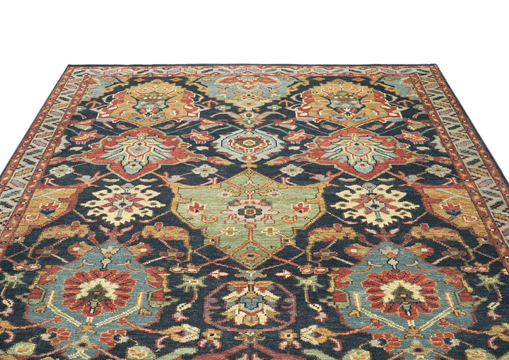 9x12 Blue, Gold, Coral Color Hand Knotted Oushak Wool Arts and Crafts Oriental Rug