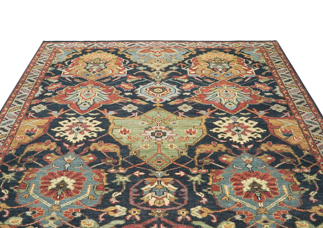 9x12 Blue, Gold, Coral Color Hand Knotted Oushak Wool  Oriental Rug