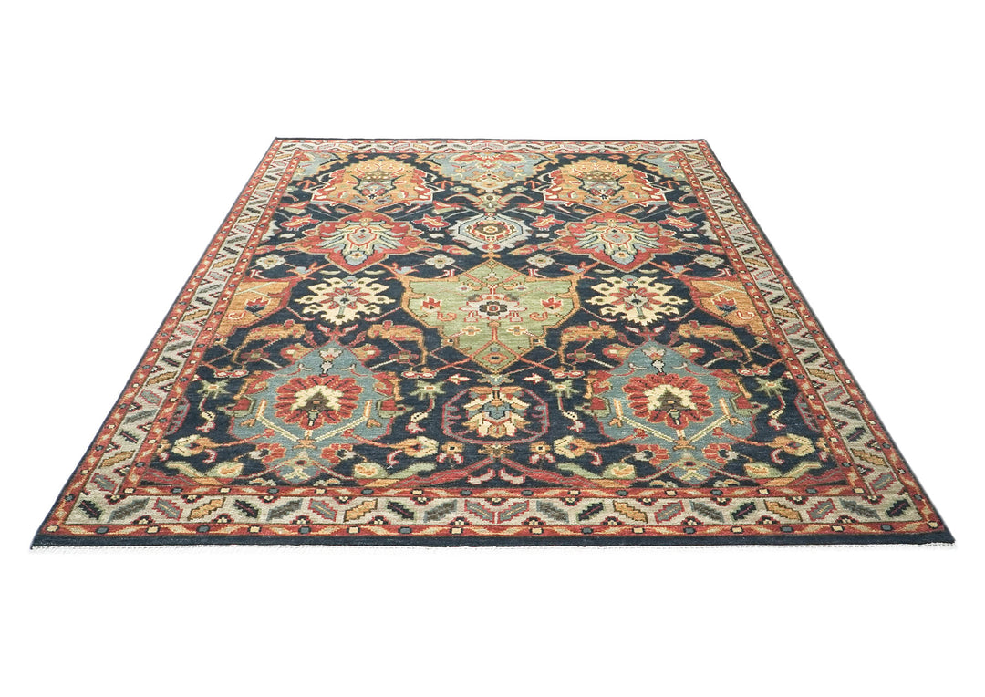 9x12 Blue, Gold, Coral Color Hand Knotted Oushak Wool Arts and Crafts Oriental Rug