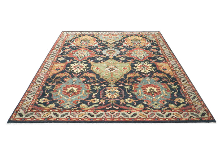 9x12 Blue, Gold, Coral Color Hand Knotted Oushak Wool Arts and Crafts Oriental Rug