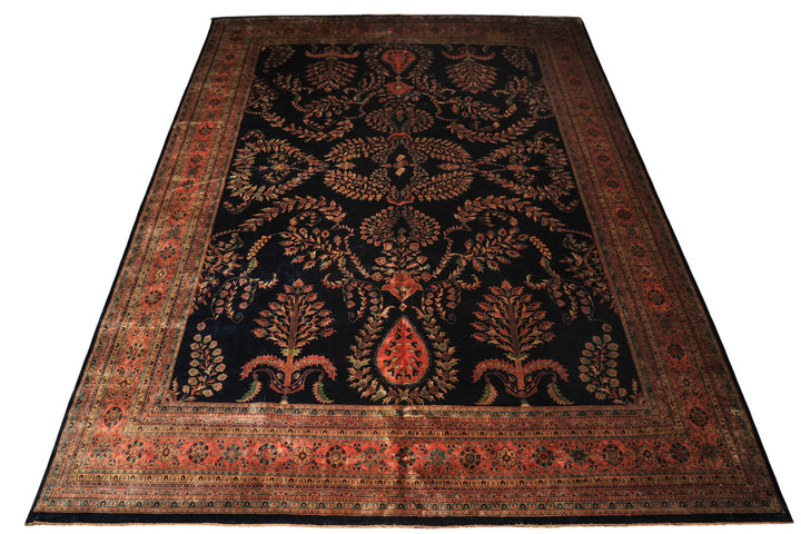 Palace Royal Blue, Rose, Aqua Color Hand Knotted Sarouk New Zealand Wool Traditional Oriental Rug