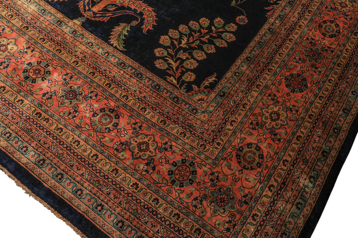 Palace Royal Blue, Rose, Aqua Color Hand Knotted Sarouk New Zealand Wool Traditional Oriental Rug