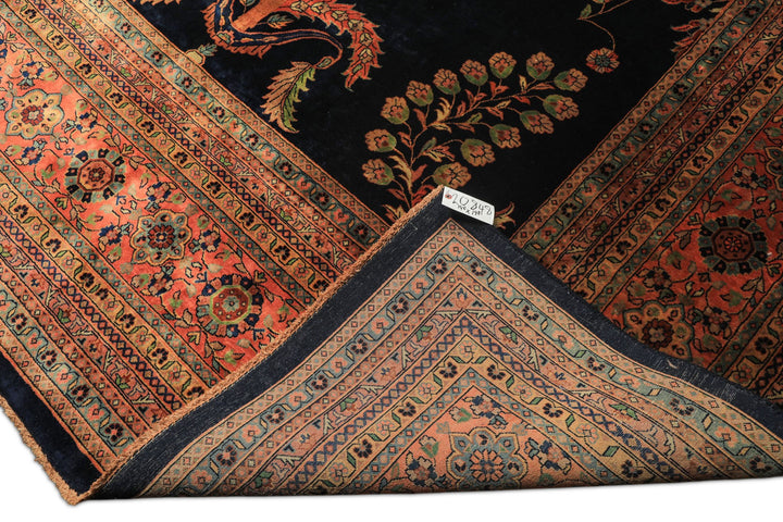 Palace Royal Blue, Rose, Aqua Color Hand Knotted Sarouk New Zealand Wool Traditional Oriental Rug