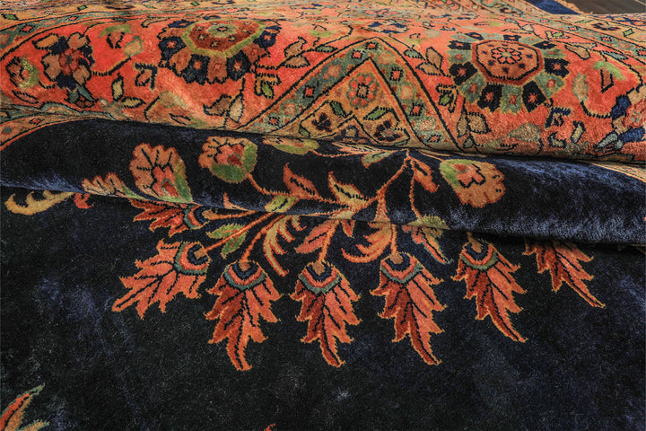 Palace Royal Blue, Rose, Aqua Color Hand Knotted Sarouk New Zealand Wool Traditional Oriental Rug