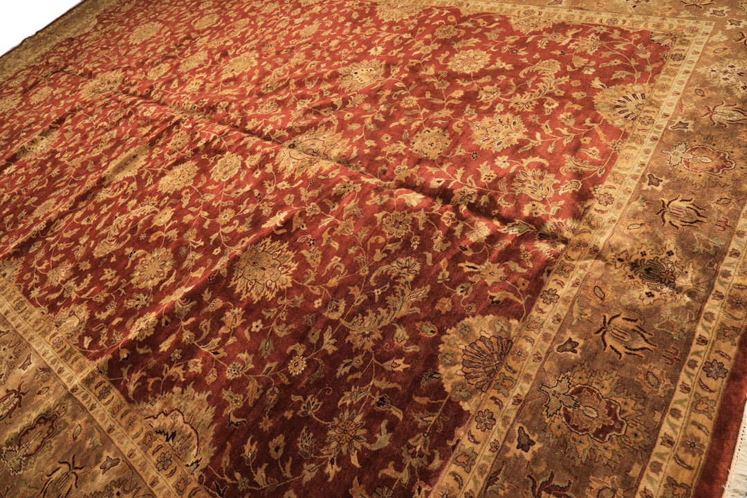 12x18 Rust, Gold, Sage Color Hand Knotted Agra Wool Traditional Oriental Rug