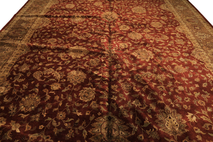 12x18 Rust, Gold, Sage Color Hand Knotted Agra Wool Traditional Oriental Rug