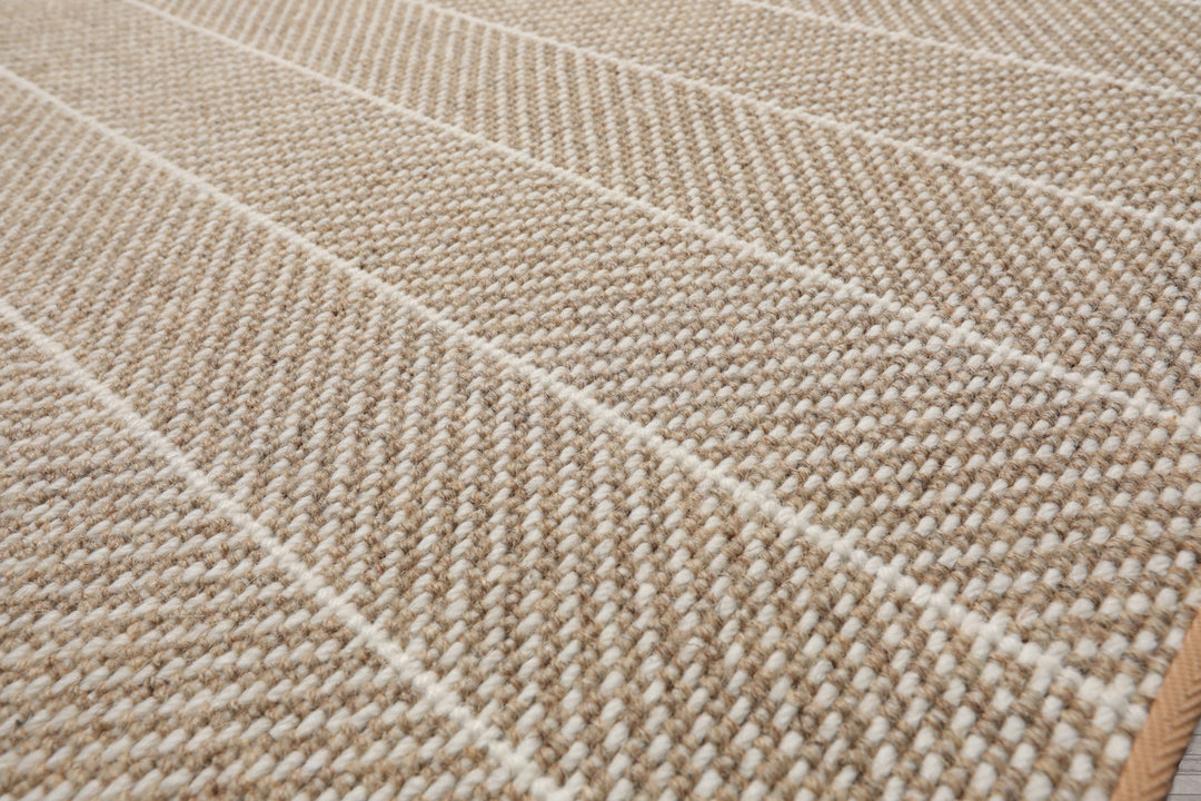 Multi Size Tan Ivory Color Hand Woven Herringbone New Zealand Wool Contemporary Oriental Rug