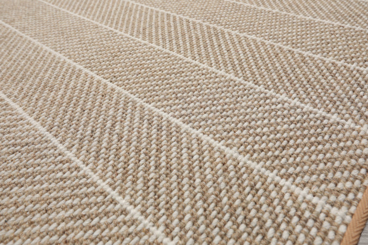 Multi Size Tan Ivory Color Hand Woven Herringbone New Zealand Wool Contemporary Oriental Rug