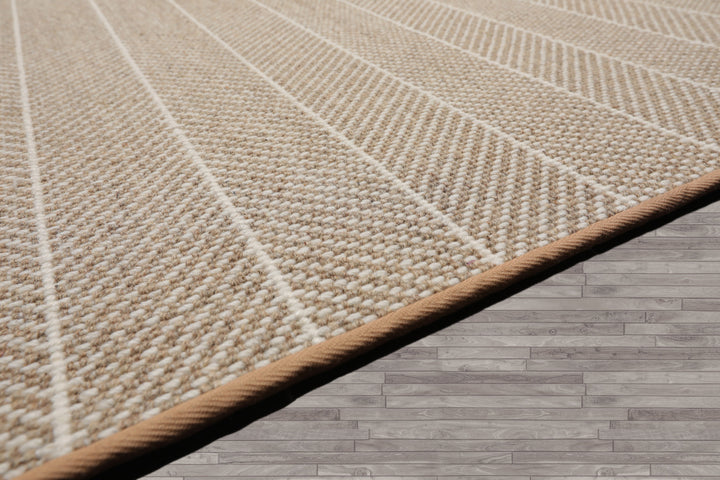 Multi Size Tan Ivory Color Hand Woven Herringbone New Zealand Wool Contemporary Oriental Rug