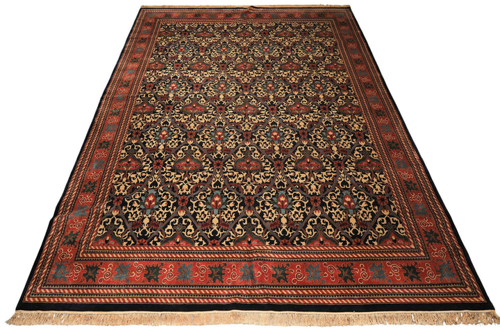 12x15 Mid Night Blue, Rose, Ivory Color Hand Knotted Indo Persian Wool Traditional Oriental Rug