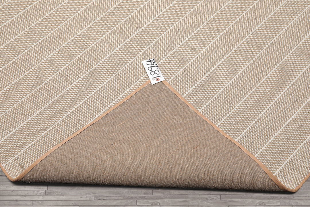 Multi Size Tan Ivory Color Hand Woven Herringbone New Zealand Wool Contemporary Oriental Rug