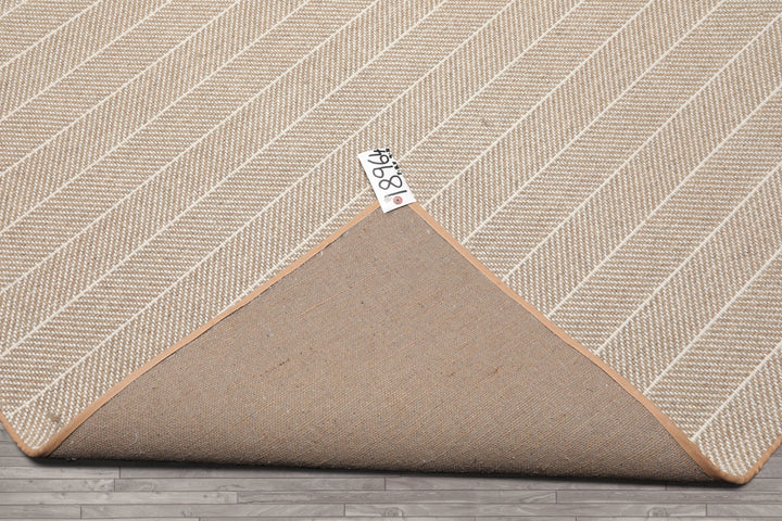 Multi Size Tan Ivory Color Hand Woven Herringbone New Zealand Wool Contemporary Oriental Rug
