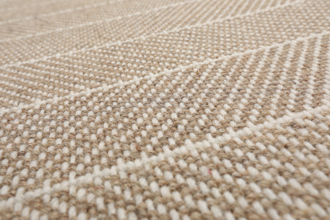 Multi Size Tan Ivory Color Hand Woven Herringbone New Zealand Wool Contemporary Oriental Rug