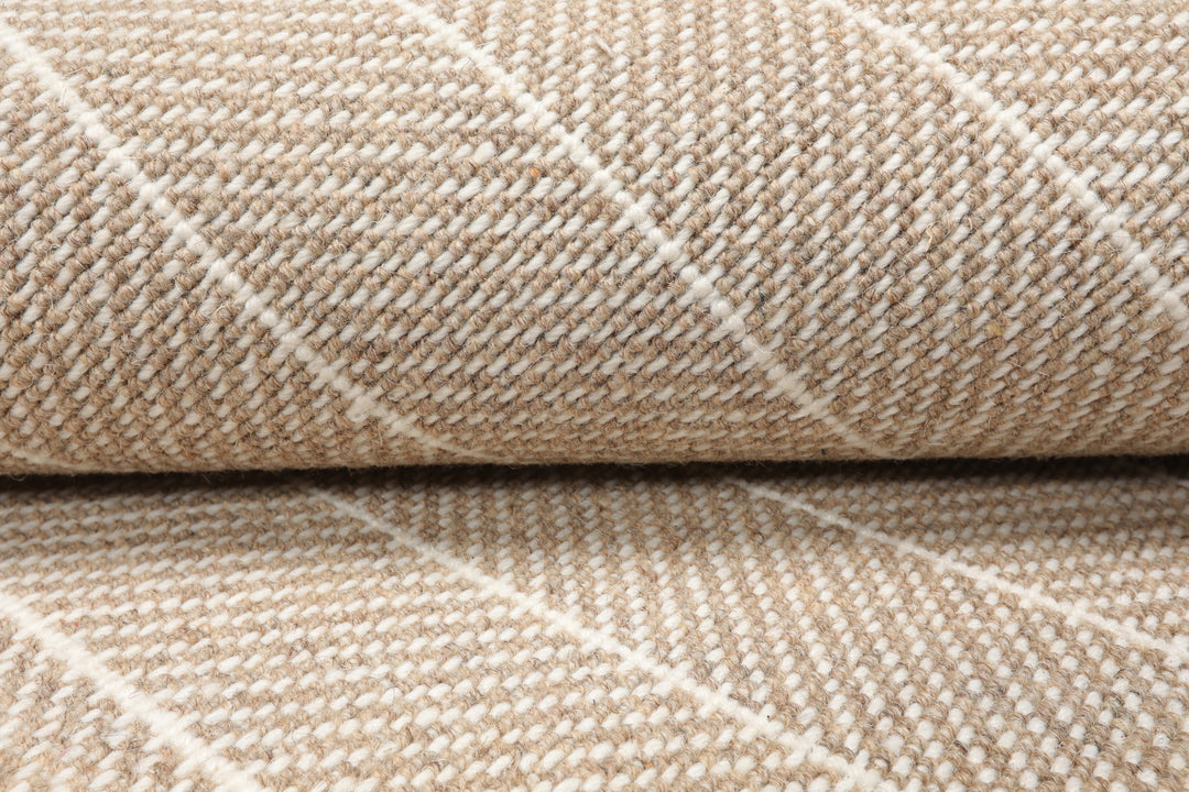 Multi Size Tan Ivory Color Hand Woven Herringbone New Zealand Wool Contemporary Oriental Rug