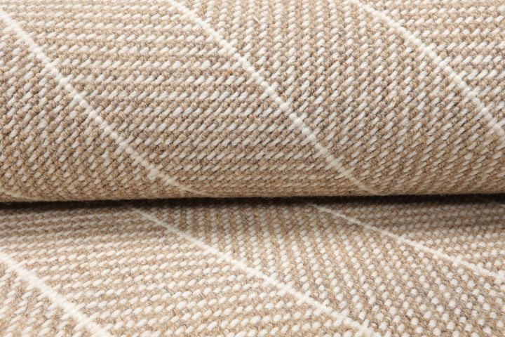 Multi Size Tan Ivory Color Hand Woven Herringbone New Zealand Wool Contemporary Oriental Rug