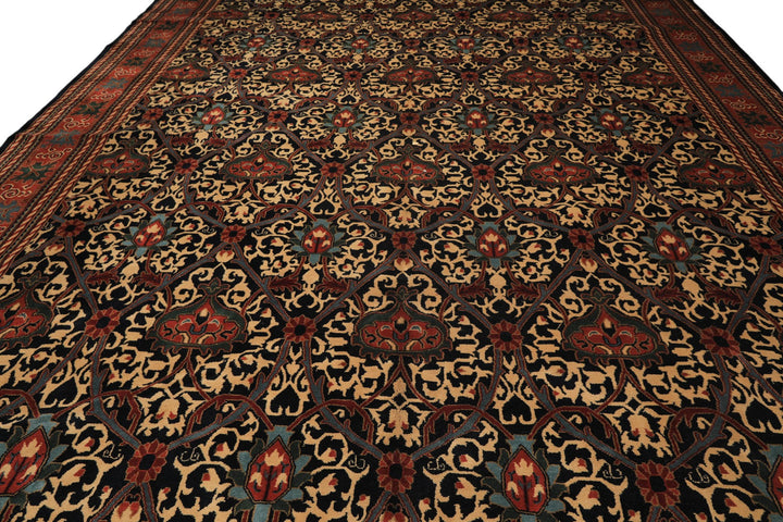 12x15 Mid Night Blue, Rose, Ivory Color Hand Knotted Indo Persian Wool Traditional Oriental Rug