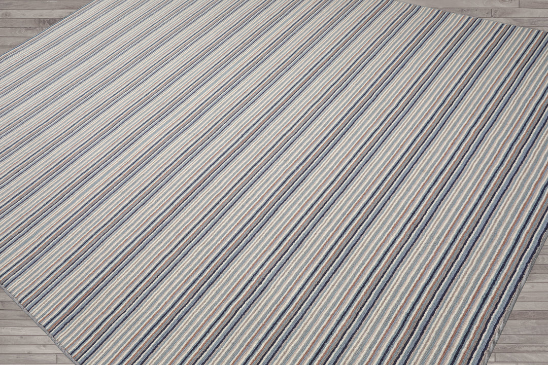 Multi Size Ivory Gray Blue Color Hand Tufted Striped New Zealand Wool Contemporary Oriental Rug