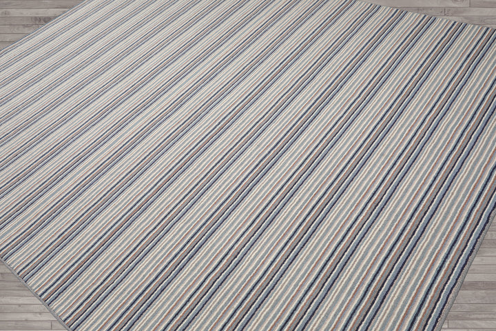 Multi Size Ivory Gray Blue Color Hand Tufted Striped New Zealand Wool Contemporary Oriental Rug