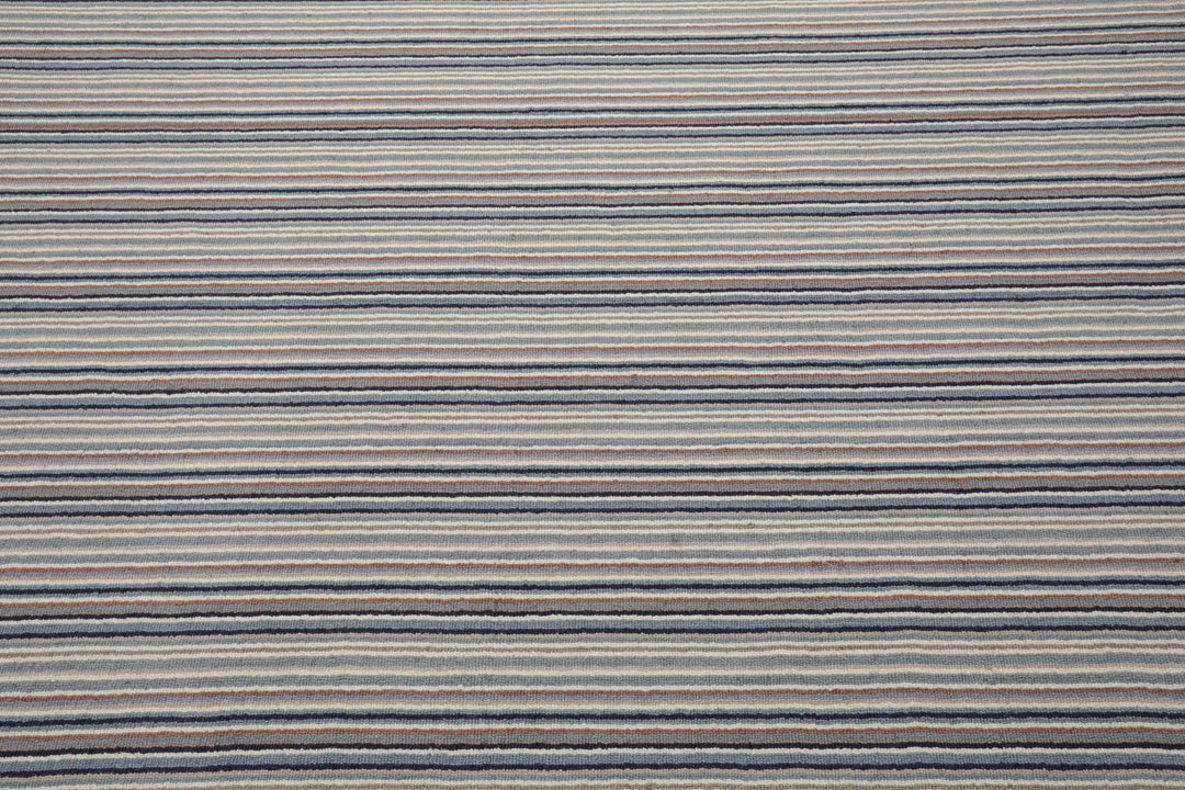 Multi Size Ivory Gray Blue Color Hand Tufted Striped New Zealand Wool Contemporary Oriental Rug