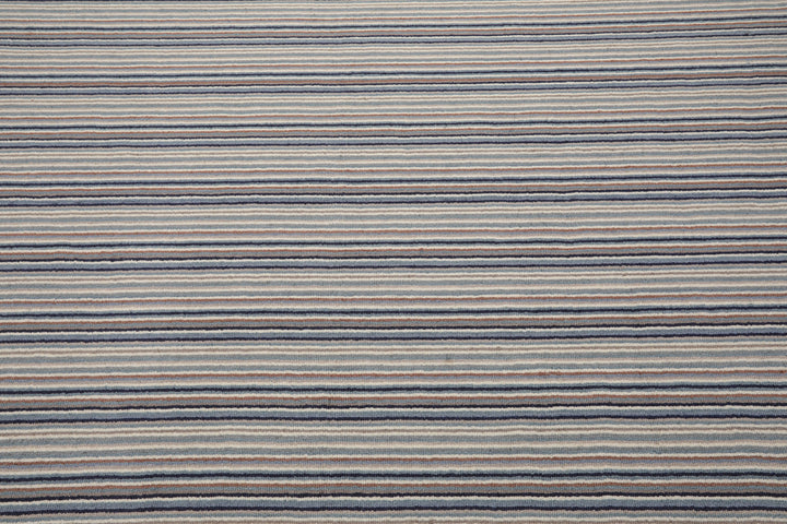Multi Size Ivory Gray Blue Color Hand Tufted Striped New Zealand Wool Contemporary Oriental Rug
