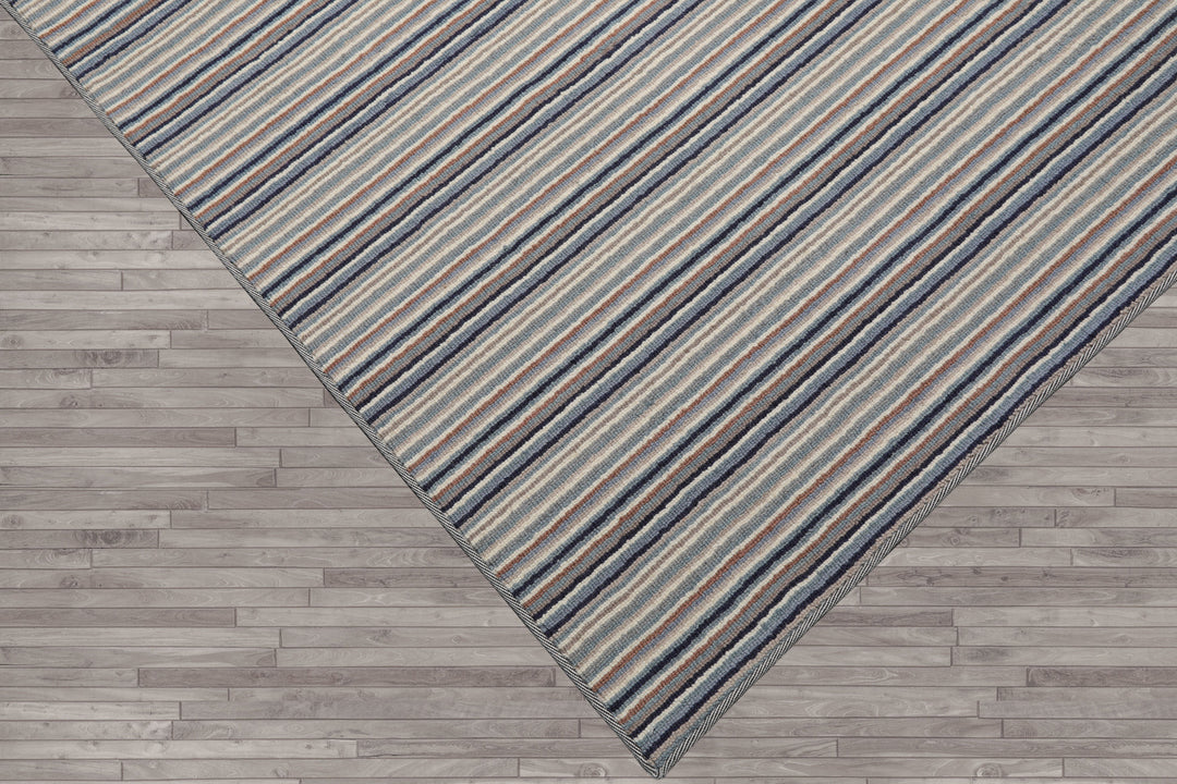 Multi Size Ivory Gray Blue Color Hand Tufted Striped New Zealand Wool Contemporary Oriental Rug