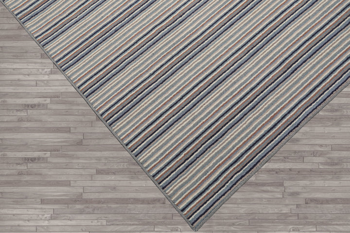 Multi Size Ivory Gray Blue Color Hand Tufted Striped New Zealand Wool Contemporary Oriental Rug