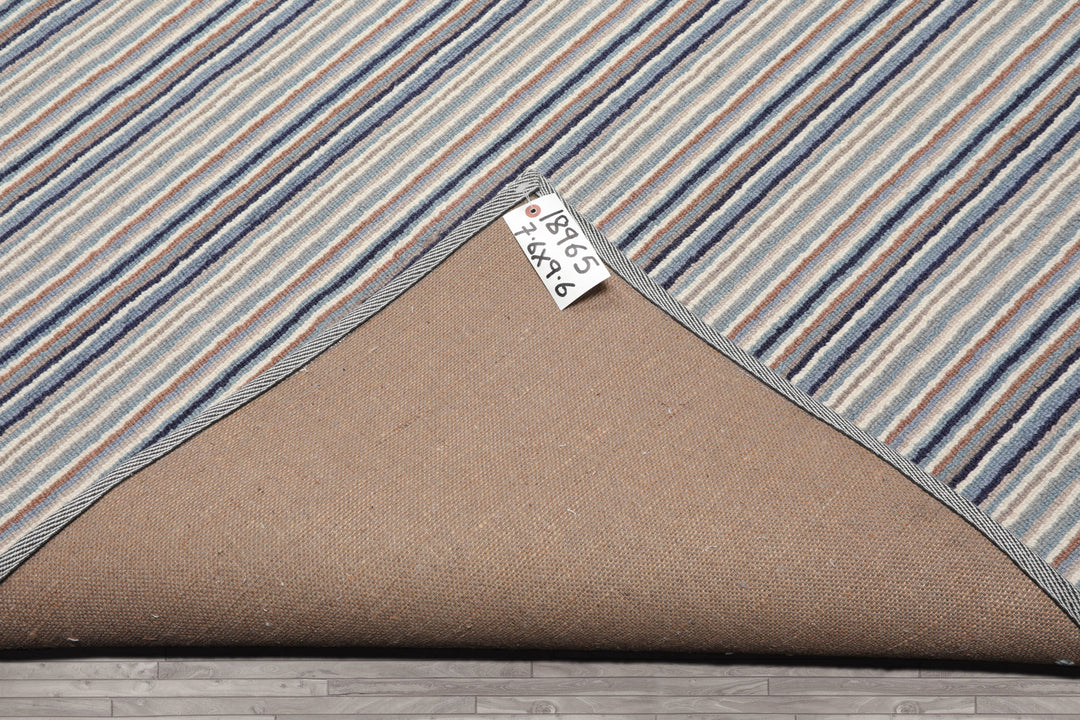 Multi Size Ivory Gray Blue Color Hand Tufted Striped New Zealand Wool Contemporary Oriental Rug