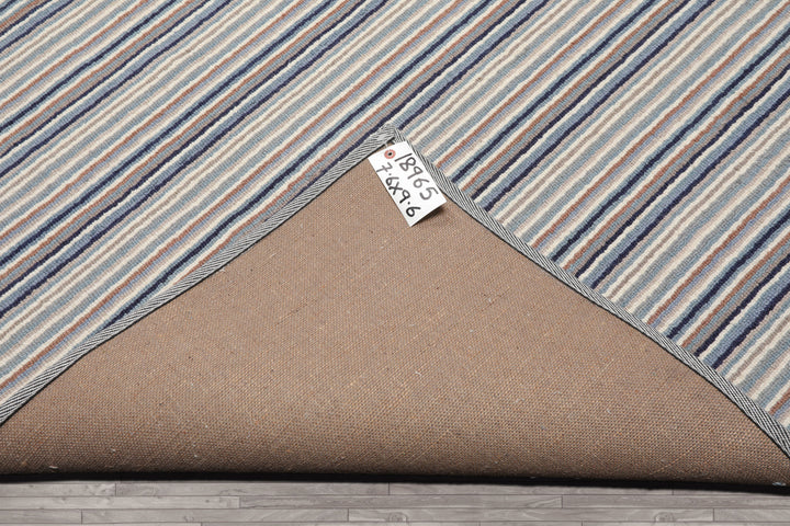 Multi Size Ivory Gray Blue Color Hand Tufted Striped New Zealand Wool Contemporary Oriental Rug