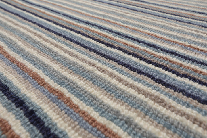 Multi Size Ivory Gray Blue Color Hand Tufted Striped New Zealand Wool Contemporary Oriental Rug
