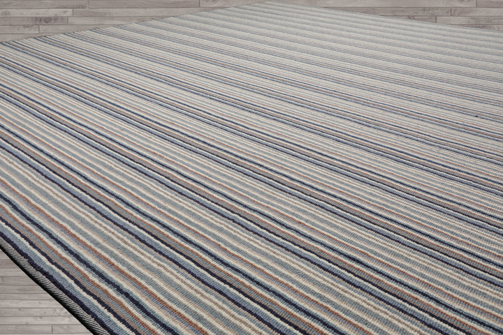 Multi Size Ivory Gray Blue Color Hand Tufted Striped New Zealand Wool Contemporary Oriental Rug
