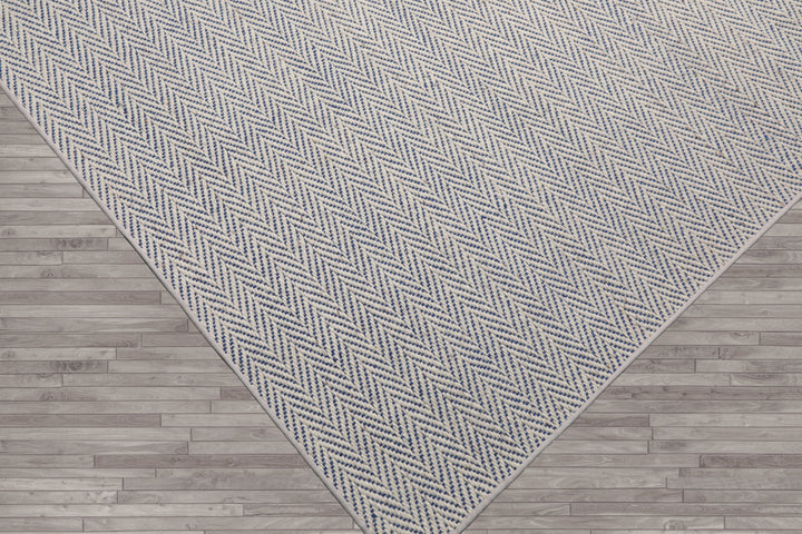Multi Size Ivory Navy Color Hand Woven Herringbone New Zealand Wool Contemporary Oriental Rug