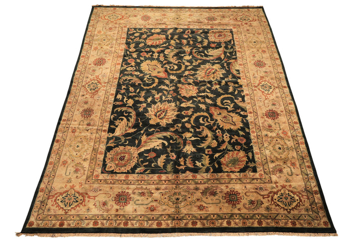 10x14 Charcoal with green undertone, Beige, Green Color Hand Knotted Oushak Wool Traditional Oriental Rug