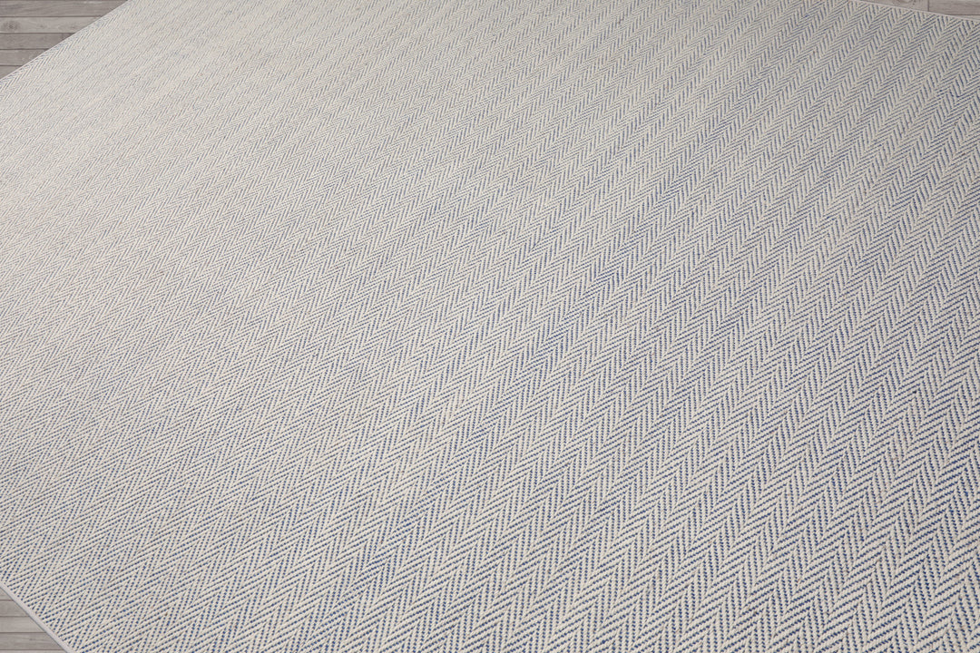 Multi Size Ivory Navy Color Hand Woven Herringbone New Zealand Wool Contemporary Oriental Rug