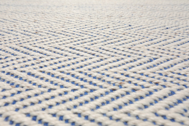 Multi Size Ivory Navy Color Hand Woven Herringbone New Zealand Wool Contemporary Oriental Rug