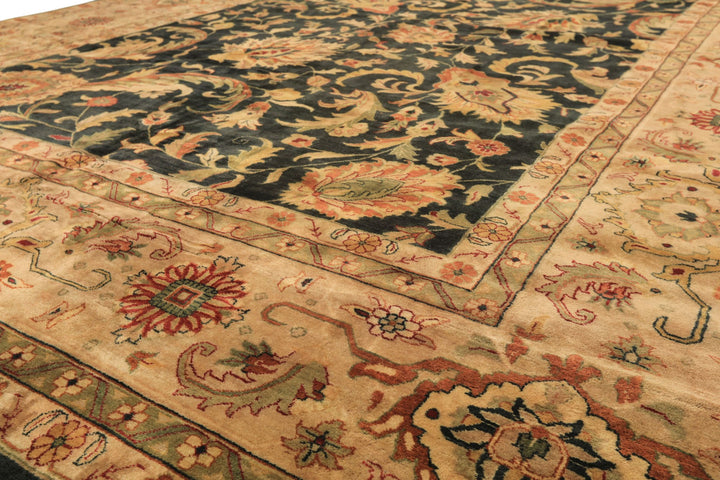 10x14 Charcoal with green undertone, Beige, Green Color Hand Knotted Oushak Wool Traditional Oriental Rug