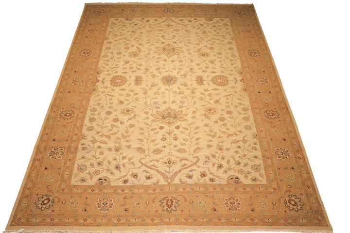 12x18 Beige, Tan, Gold Color Hand Knotted Soumak Wool Transitional Oriental Rug