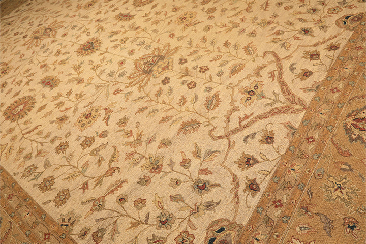 12x18 Beige, Tan, Gold Color Hand Knotted Soumak Wool Transitional Oriental Rug