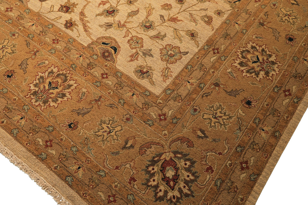 12x18 Beige, Tan, Gold Color Hand Knotted Soumak Wool Transitional Oriental Rug